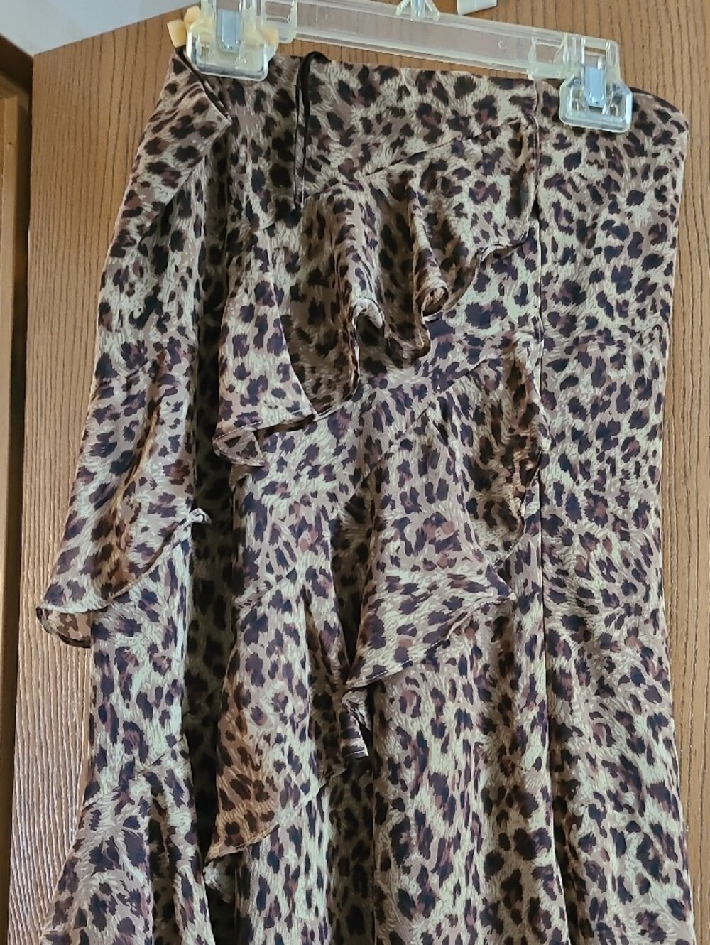 Chaps Leopard Print High-Low Ruffle Skirt - Brown/Tan - Picture 2 of 6